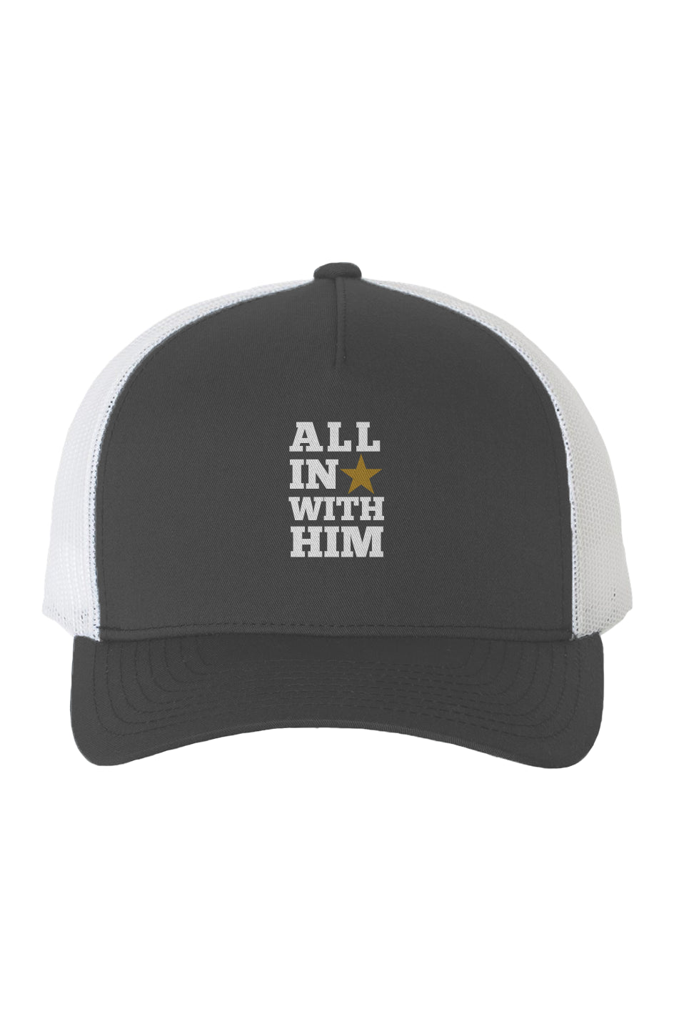 White Mesh Five-Panel All In With Him Star Retro Trucker Cap