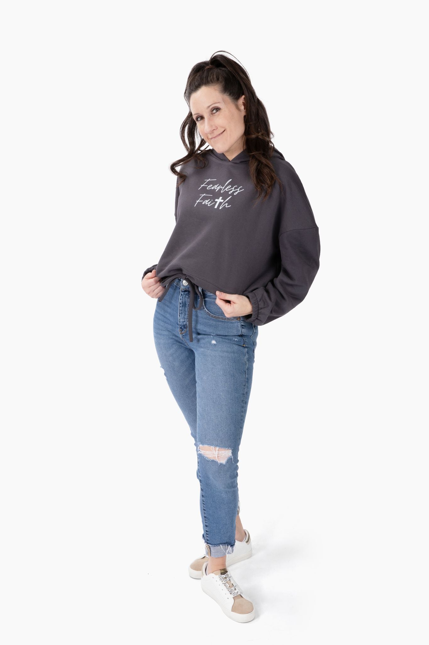 Fearless Faith Ladies' Cropped Oversize Hooded Sweatshirt